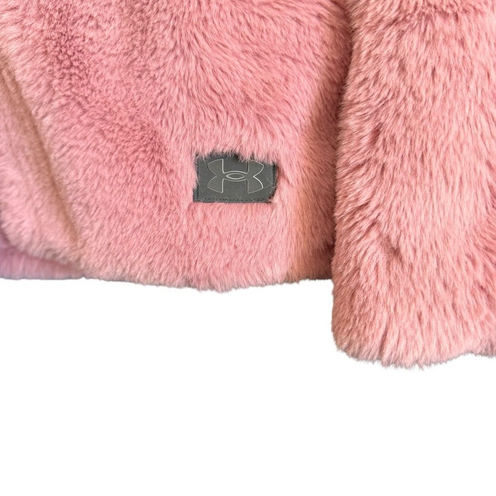 Under Armour Fluffy Pink Kids Faux Fur Puffer Jacket Size Youth Large Super Soft - Picture 3 of 7
